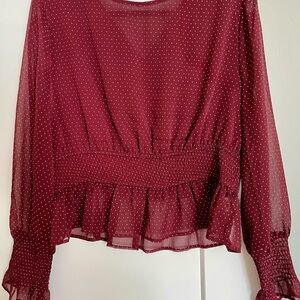 Women's Burgundy Sheer Top peplum waist